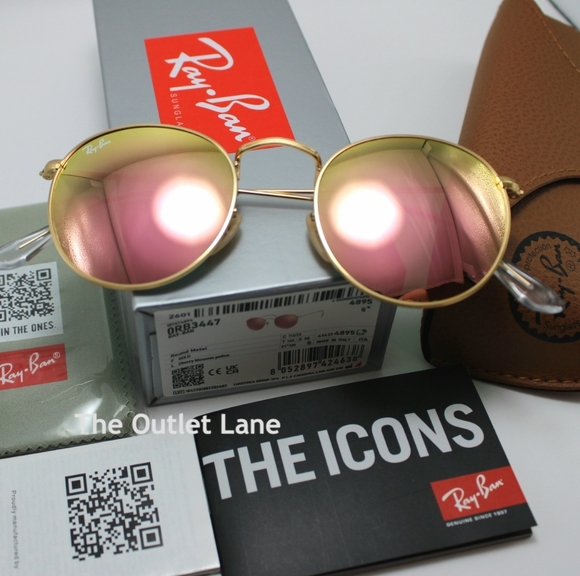 Model Display RayBan Round Metal Pink Mirror RB3447 Reflective - Picture 1 of 16